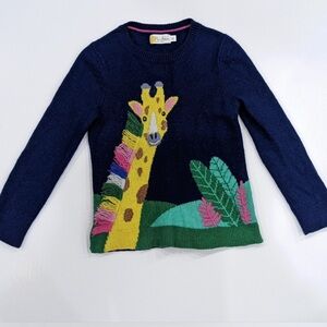 Mini Boden 🦒 🌈 giraffe colorful knit sweater safari zoo navy blue girls size 6